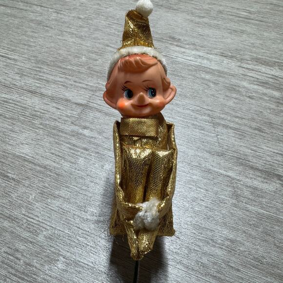 Knee Hugger Elf 1950s Gold Lame Christmas Tree Ornament Vintage Decoration - Picture 1 of 5